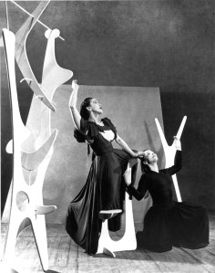 Modern ballet pioneer Martha Graham performing against a Noguchi-designed set in 1944